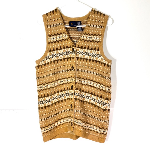 lizsport Sweaters - LIZSPORT PETITE Tan Knitted Nordic Sweater Vest | Petite